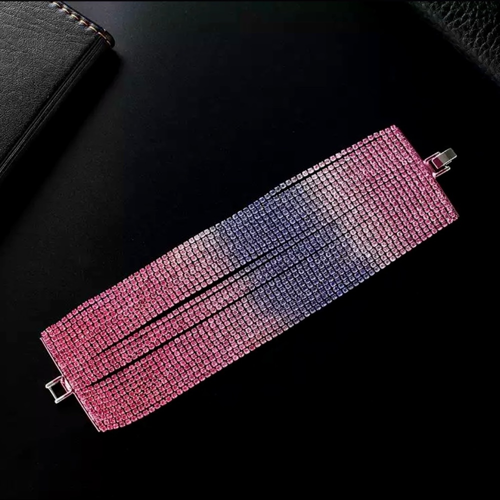 🆕 14k GP Wide Pink Purple Ombré CZ Tennis Bracelet O/S NWT